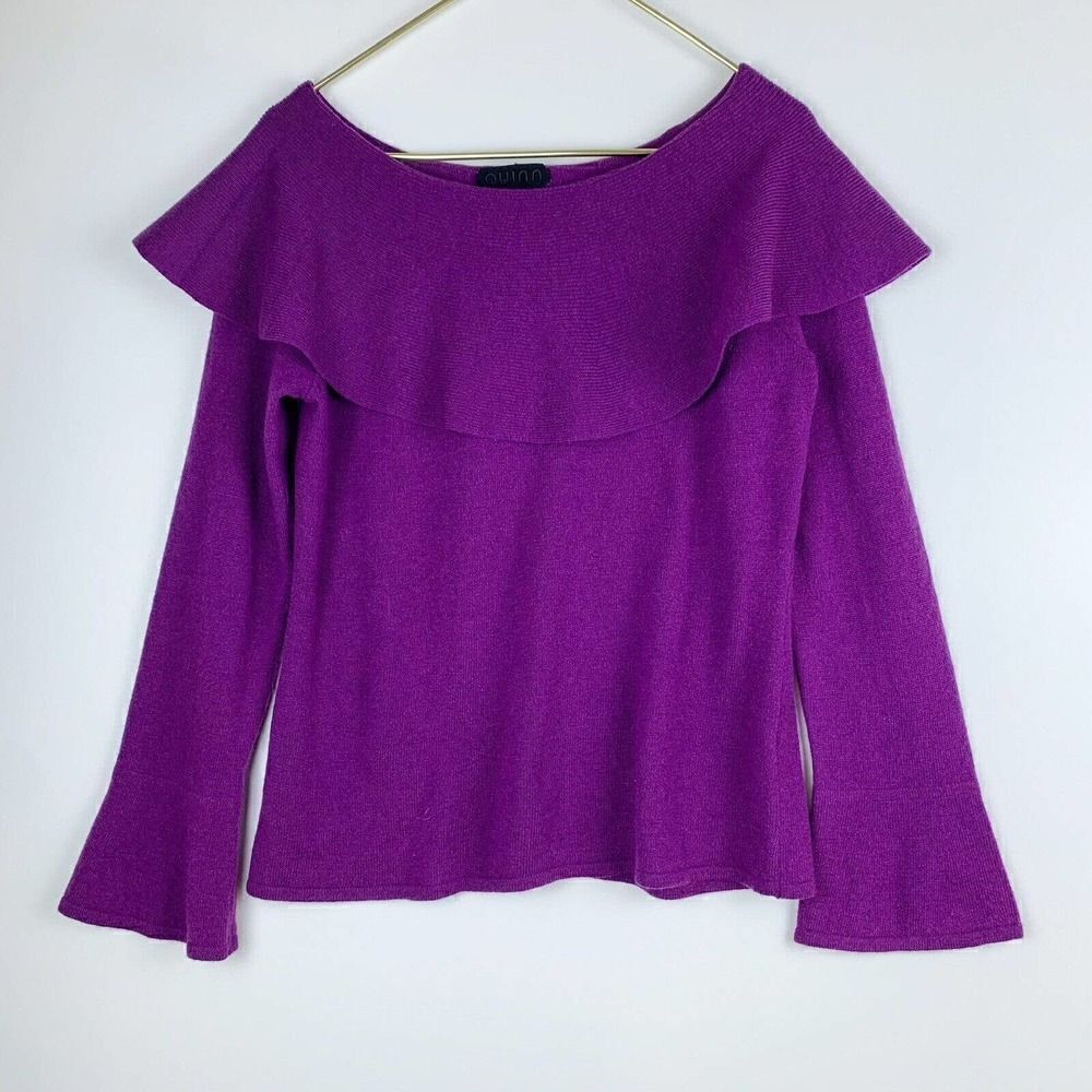 Quinn Wool Cashmere Women’s Size Large L Ruffle Sweater Purple Soft